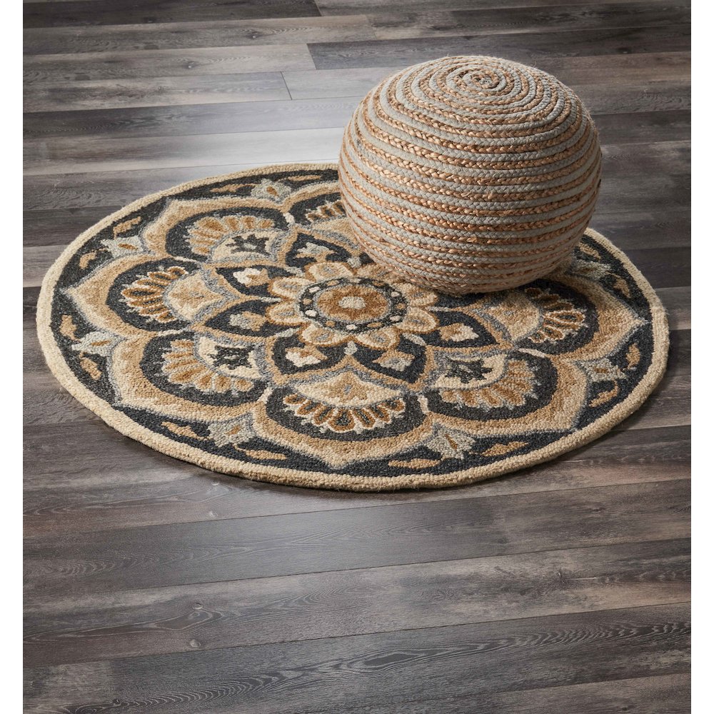 Dazzle Wool Area Rug Indoor in Black/Ivory, 6' Round