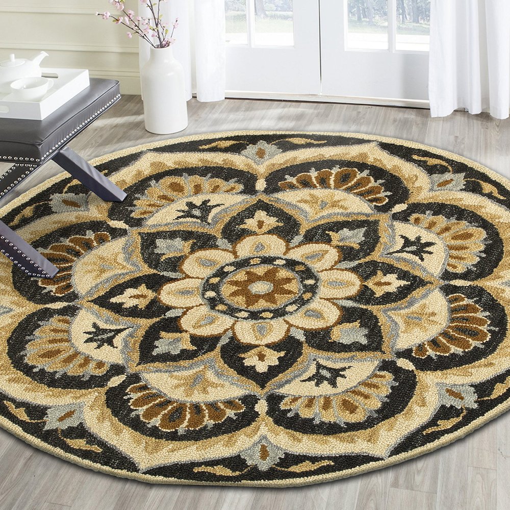 Dazzle Wool Area Rug Indoor in Black/Ivory, 6' Round