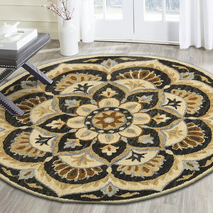 Dazzle Wool Area Rug Indoor in Black/Ivory, 6' Round
