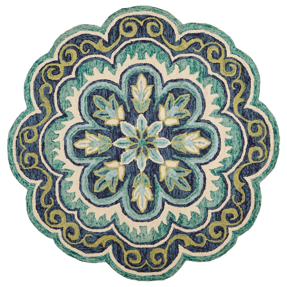 Dazzle Wool Area Rug Indoor in Green/Blue, 6' Round