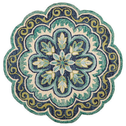 Dazzle Wool Area Rug Indoor in Green/Blue, 6' Round