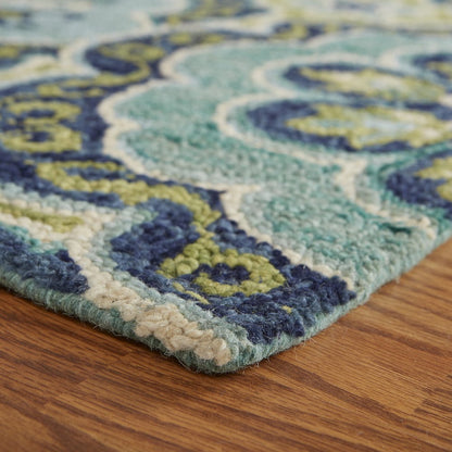 Dazzle Wool Area Rug Indoor in Green/Blue, 6' Round
