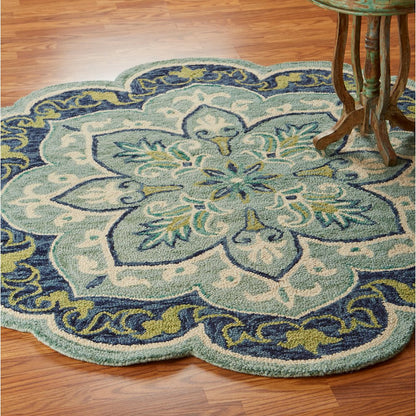 Dazzle Wool Area Rug Indoor in Blue/Green, 6' Round