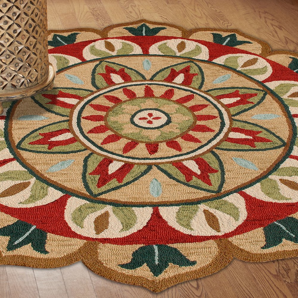 Dazzle Wool Area Rug Indoor in Red/Green, 6' Round
