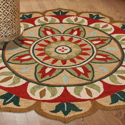 Dazzle Wool Area Rug Indoor in Red/Green, 6' Round