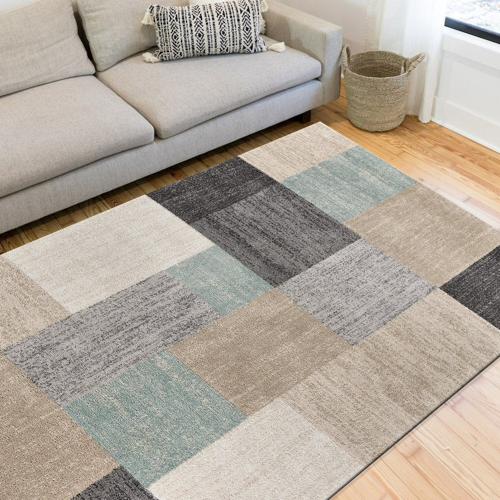 Dune Durable Performance Area Rug Indoor in Beige/Blue, 5'2" x 7'2"