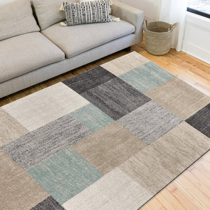 Dune Durable Performance Area Rug Indoor in Beige/Blue, 5'2" x 7'2"