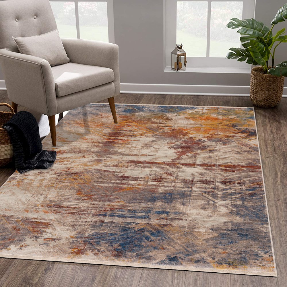 Holi Durable Performance Area Rug Indoor in Gray/Blue, 5' x 8'
