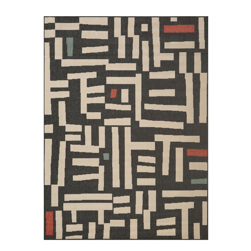 Mapa Durable Performance Area Rug Outdoor in Black/Ivory, 5' x 7'