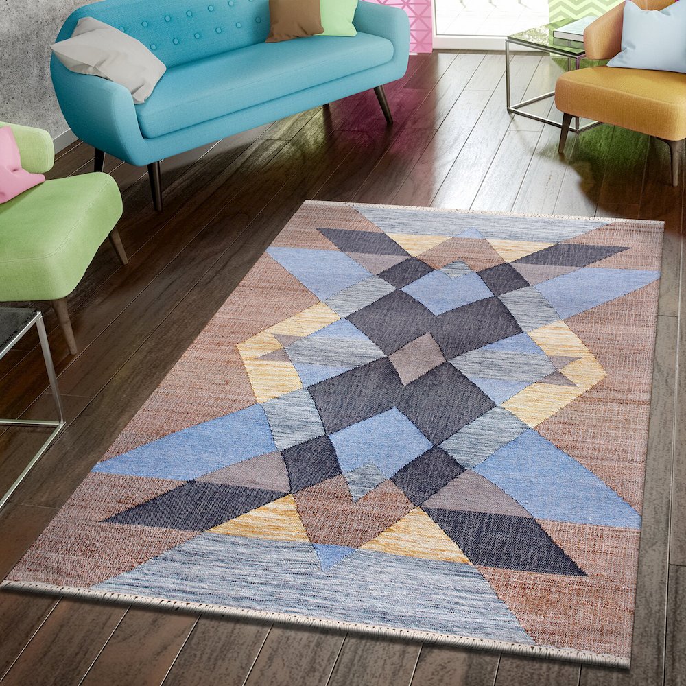 Abstract Overlay Handwoven Jute and Chotton Dhurrie Area Rug