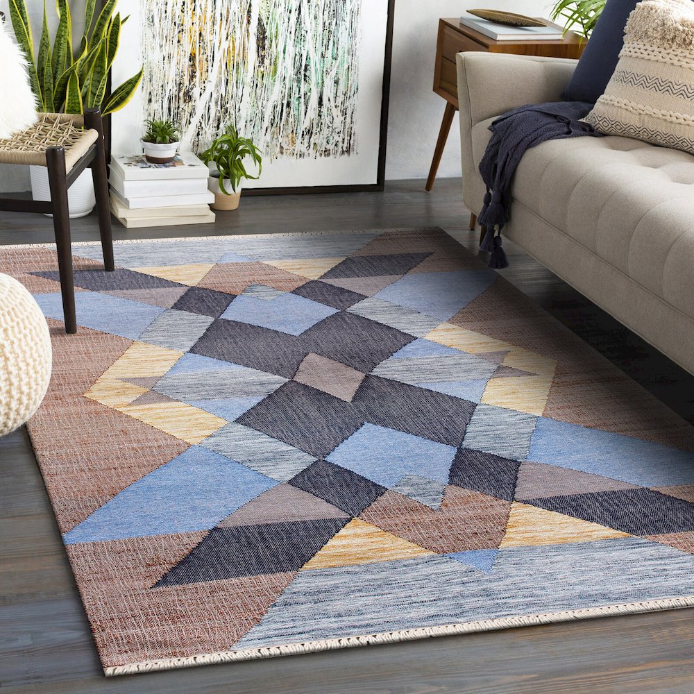 Abstract Overlay Handwoven Jute and Chotton Dhurrie Area Rug