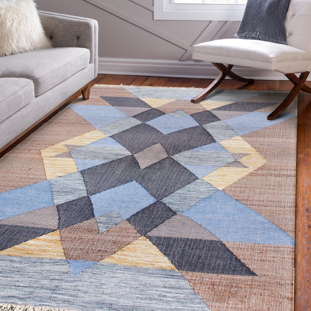 Abstract Overlay Handwoven Jute and Chotton Dhurrie Area Rug
