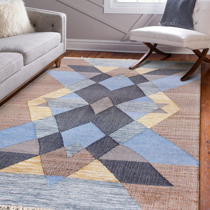 Abstract Overlay Handwoven Jute and Chotton Dhurrie Area Rug