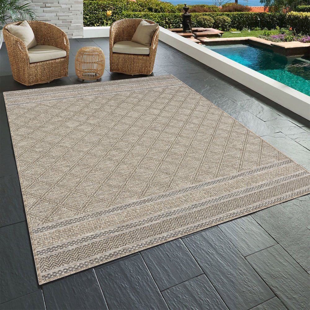 Oslo Contemporary Geometric Brown Indoor Outdoor Area Rug