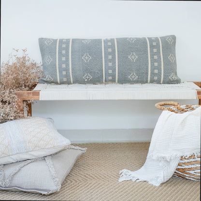 Embroidered Gray and Cream Throw Pillow