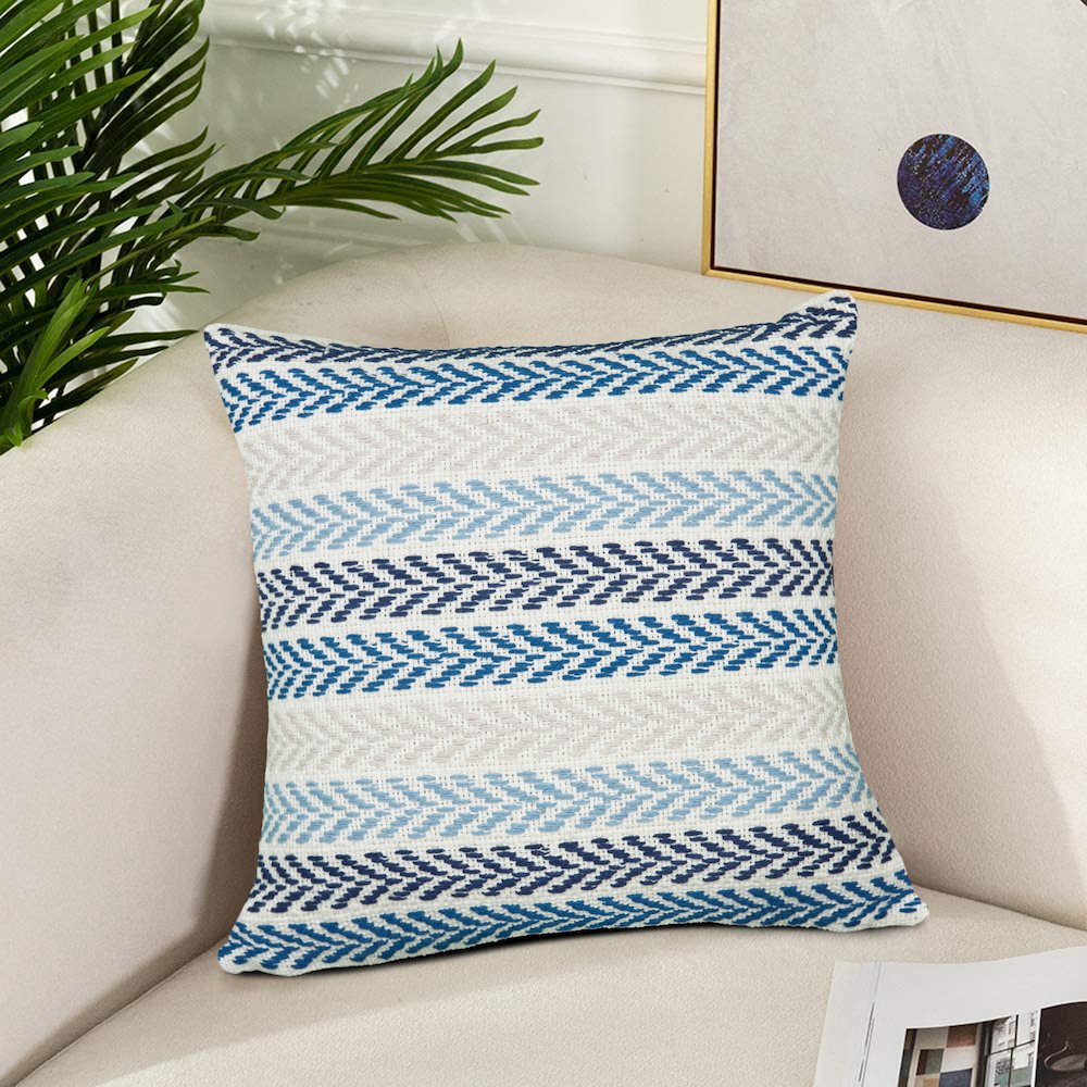 Ox Bay Blue Chevron All-Natural Cotton Square 4 Piece Pillow Cover Set