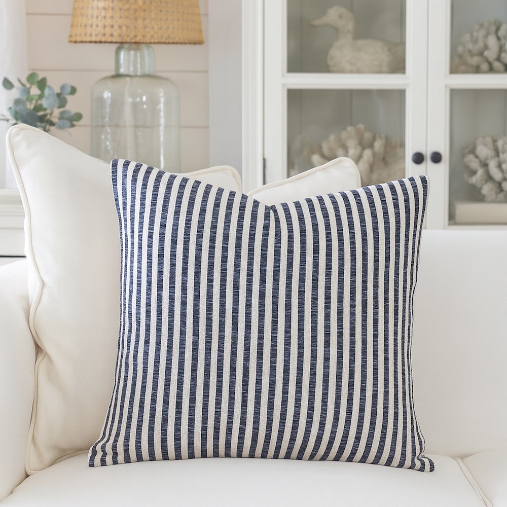 Ox Bay Blue/White Stripe All-Natural Cotton Pillow Cover, Set of 2