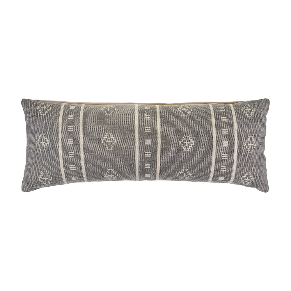 Embroidered Gray and Cream Throw Pillow