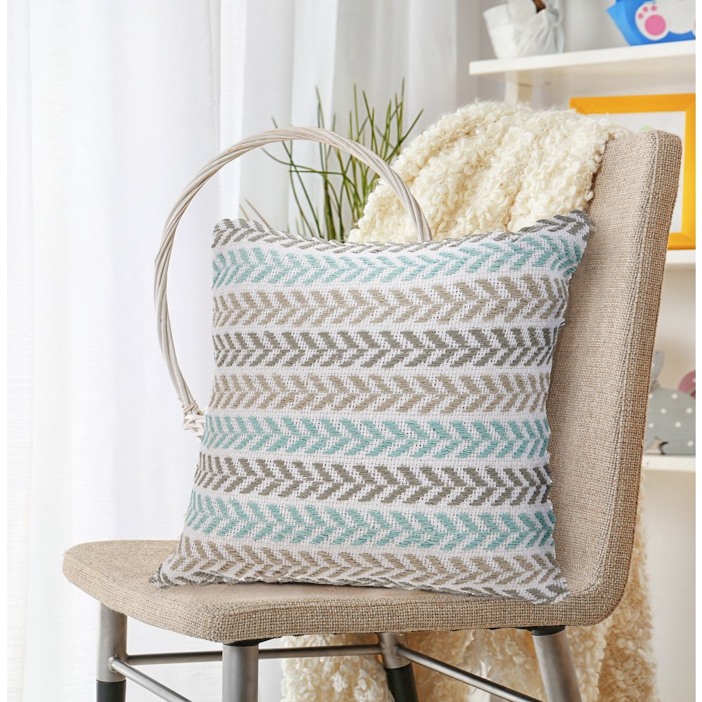 Ox Bay Turquoise Chevron All-Natural Cotton Square 4 Piece Pillow Cover Set