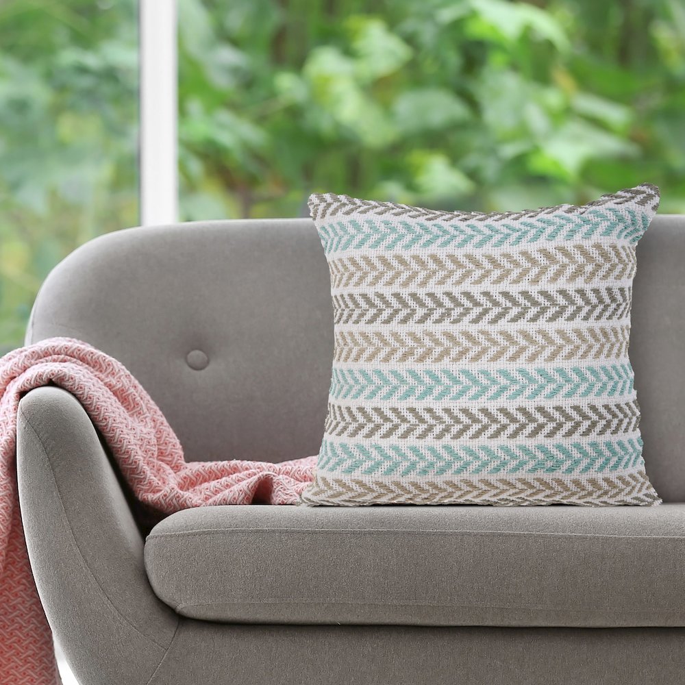 Ox Bay Turquoise Chevron All-Natural Cotton Square 4 Piece Pillow Cover Set