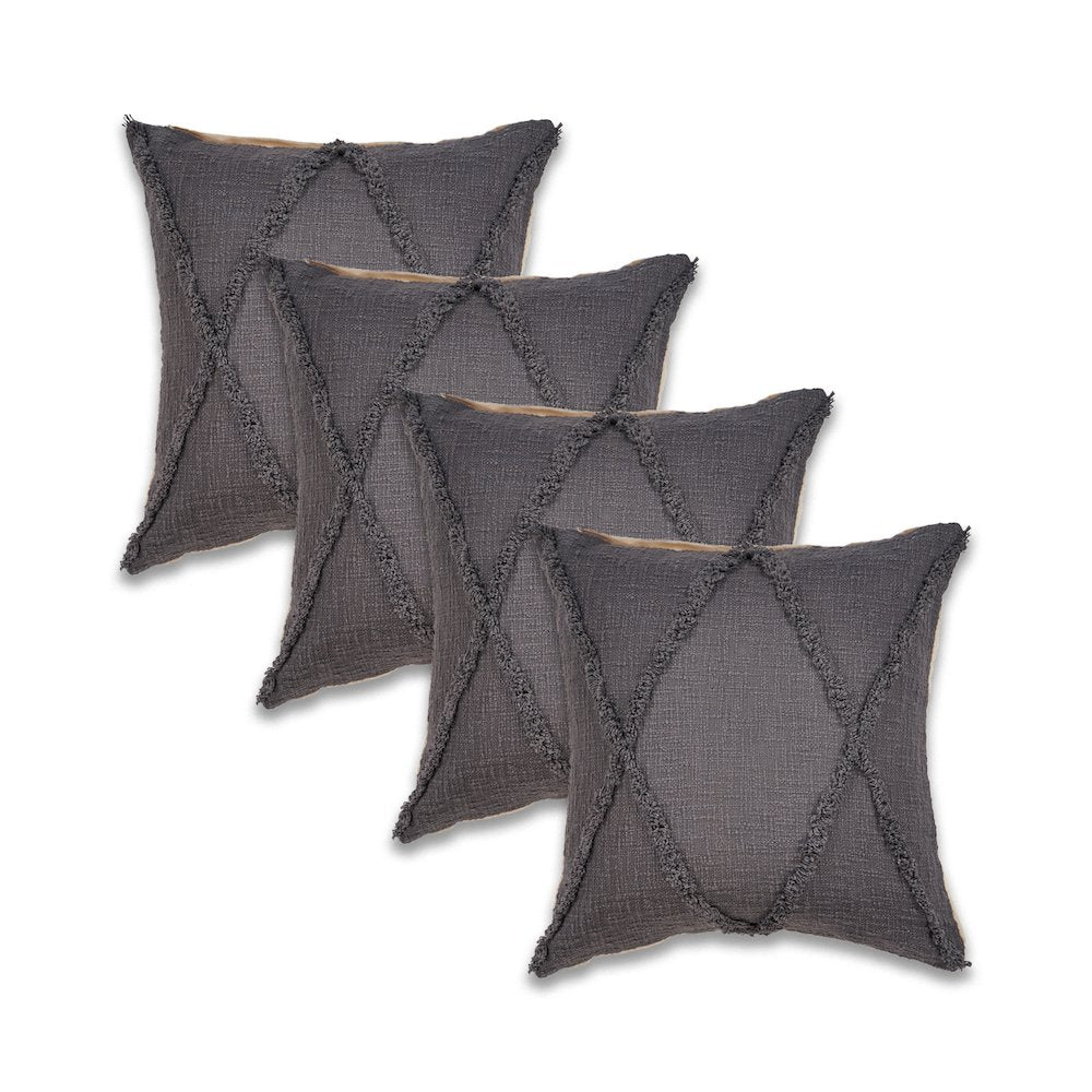 Reese Cotton Pillow Set of 4 in Gray, 20" x 20"