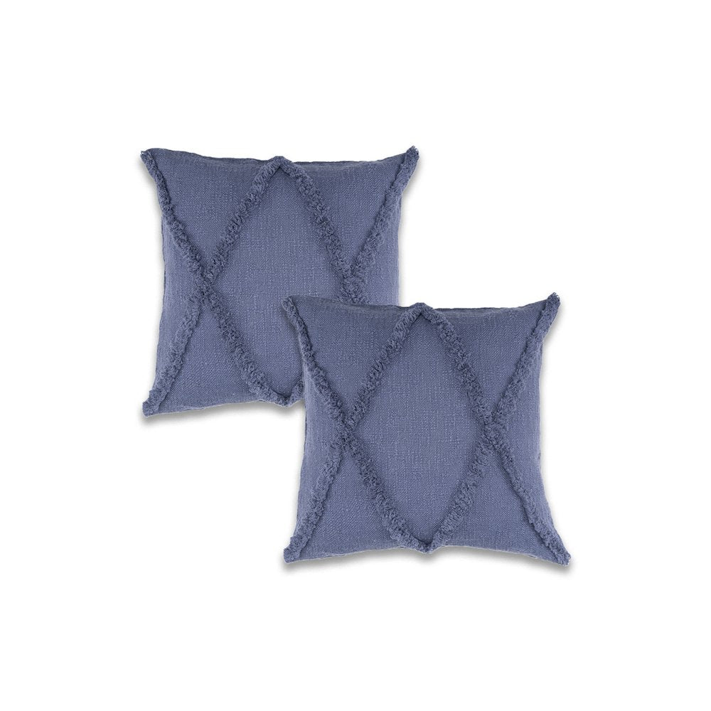 Reese Cotton Pillow Set of 2 in Blue, 18" x 18"
