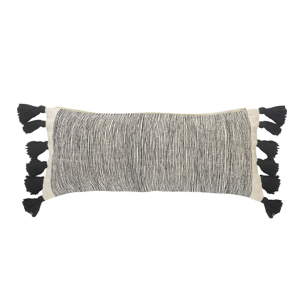 Distressed Gray and Black Fringe Pillow