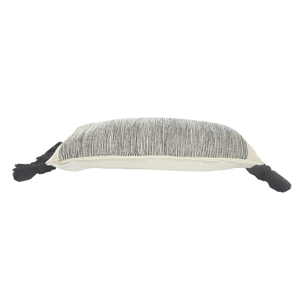Distressed Gray and Black Fringe Pillow