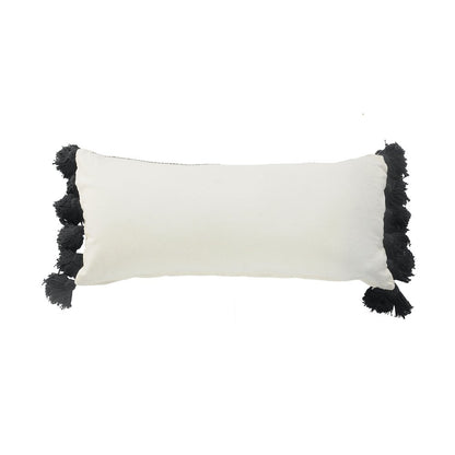 Distressed Gray and Black Fringe Pillow