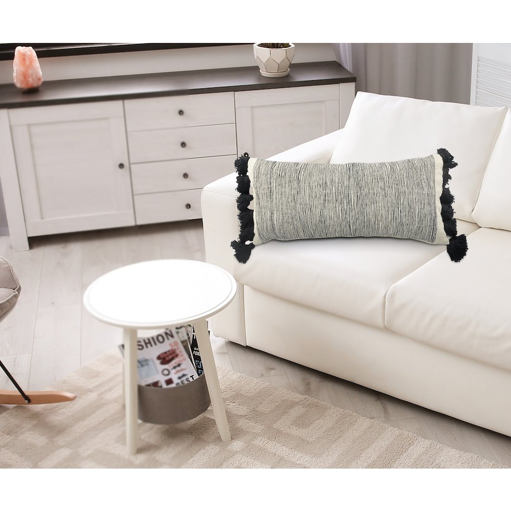 Distressed Gray and Black Fringe Pillow