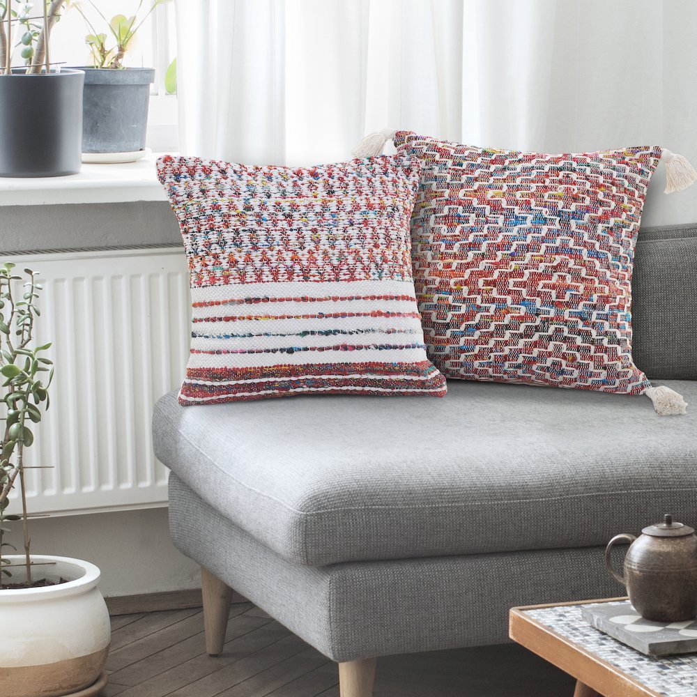 Dazzling Diamonds Chindi Throw Pillow with Tassels
