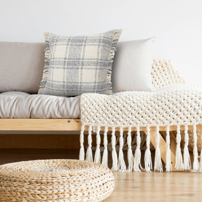 Drew Cotton Blend Pillow Set of 2 in Ivory/Gray, 20" x 20"