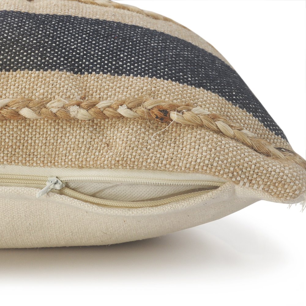 Atlantis Coastal Striped Lumbar Pillow with Jute Braiding and Fringe