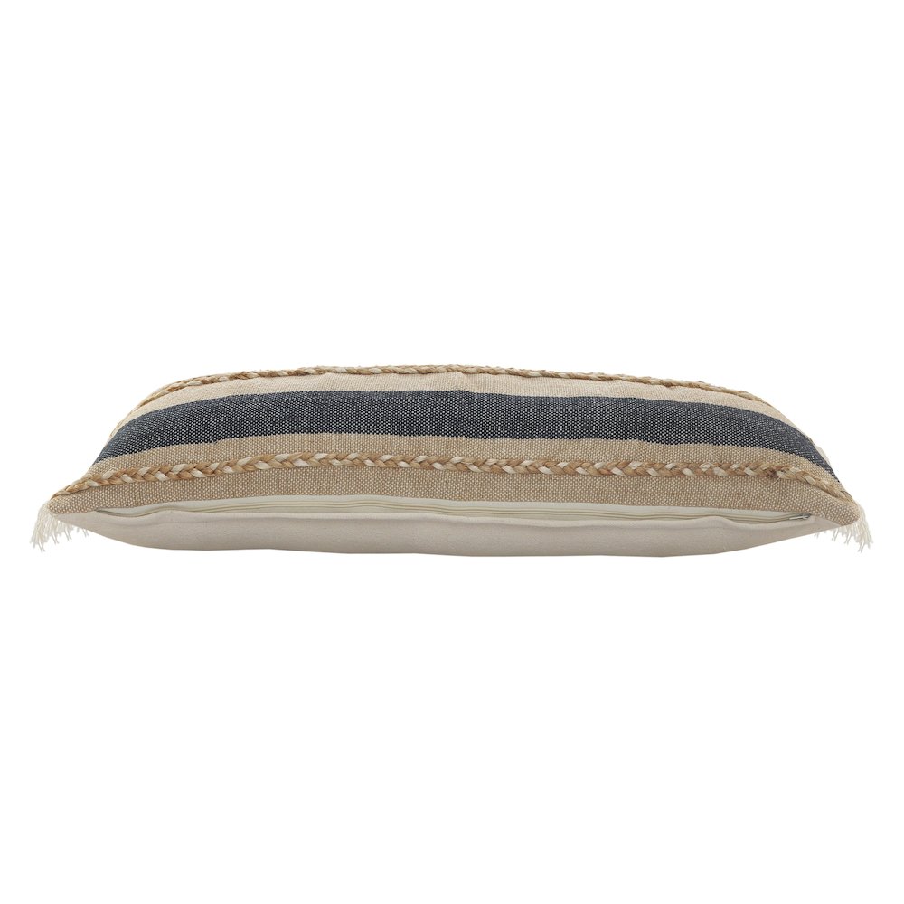 Atlantis Coastal Striped Lumbar Pillow with Jute Braiding and Fringe