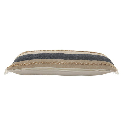 Atlantis Coastal Striped Lumbar Pillow with Jute Braiding and Fringe