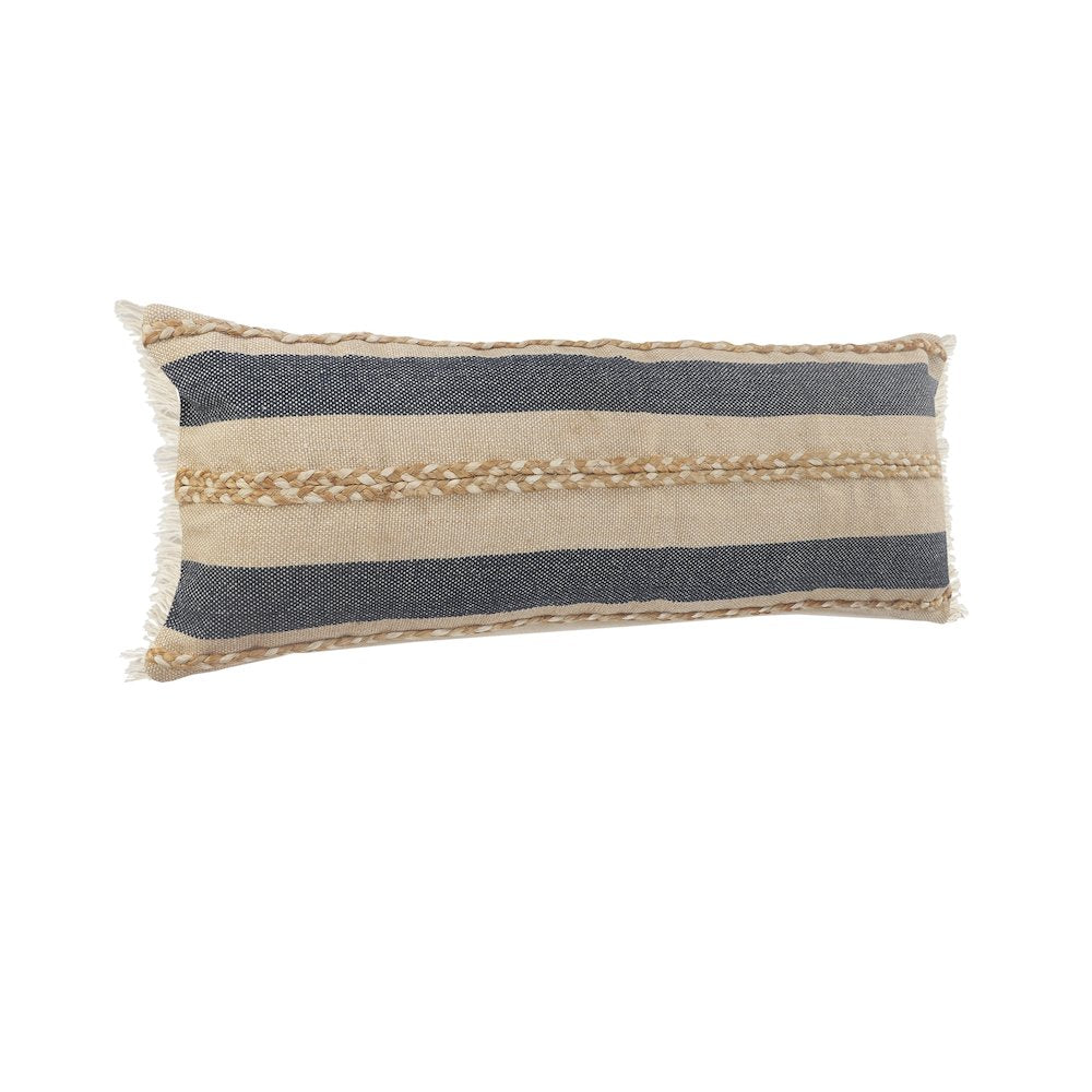 Atlantis Coastal Striped Lumbar Pillow with Jute Braiding and Fringe