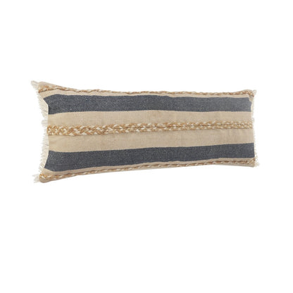 Atlantis Coastal Striped Lumbar Pillow with Jute Braiding and Fringe
