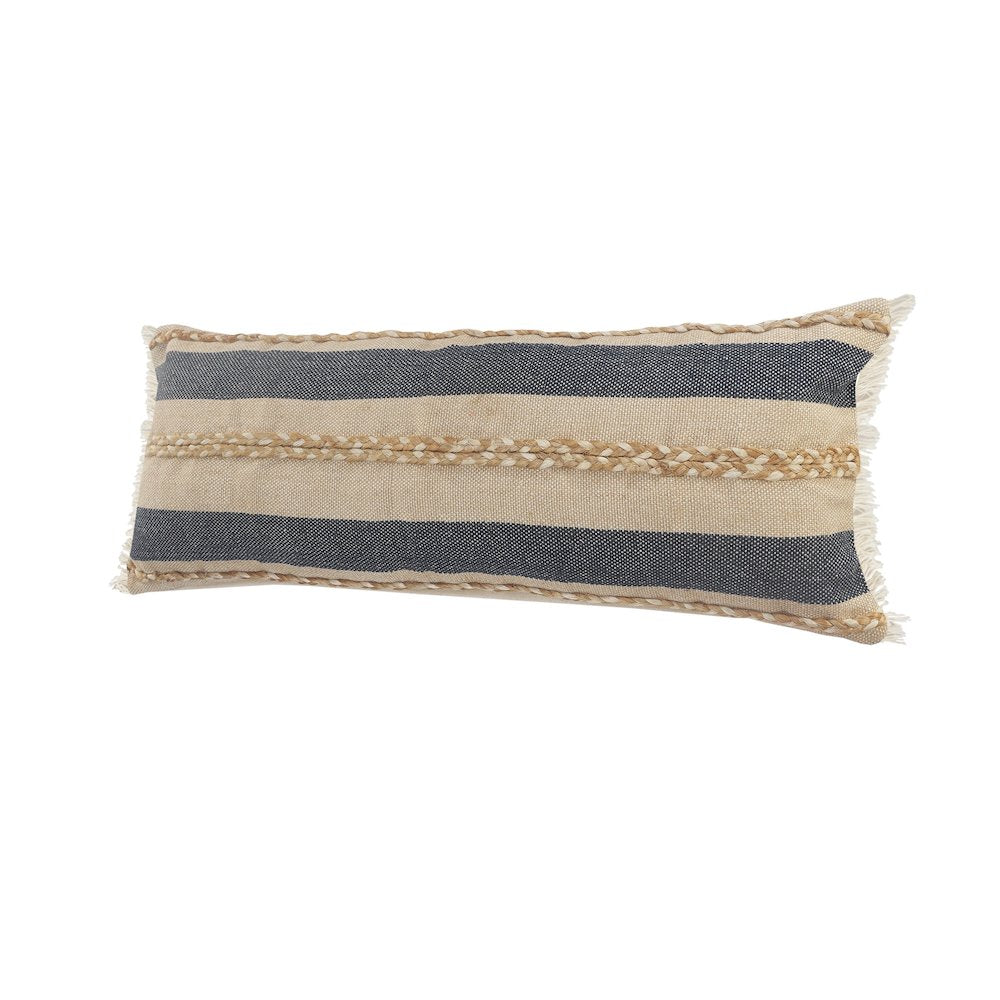 Atlantis Coastal Striped Lumbar Pillow with Jute Braiding and Fringe