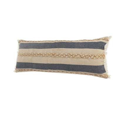 Atlantis Coastal Striped Lumbar Pillow with Jute Braiding and Fringe