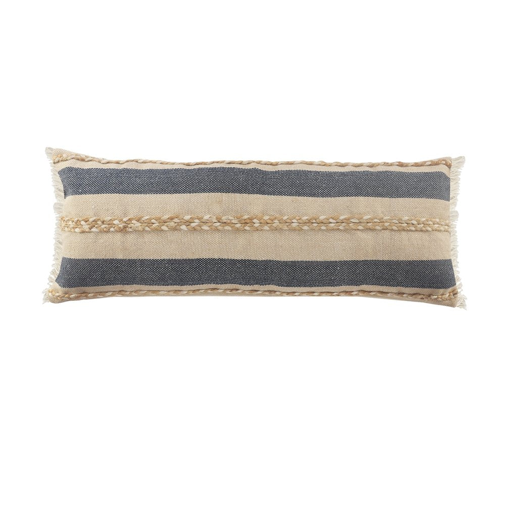 Atlantis Coastal Striped Lumbar Pillow with Jute Braiding and Fringe