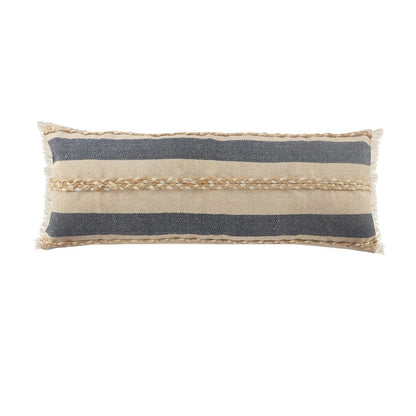Atlantis Coastal Striped Lumbar Pillow with Jute Braiding and Fringe