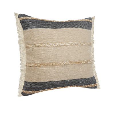 Atlantis Black and Taupe Throw Pillow with Jute Braiding and Fringe