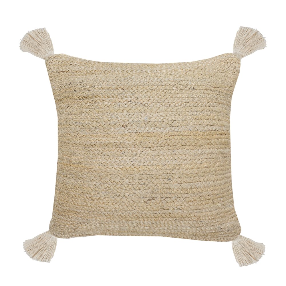 Natural Jute Throw Pillow with Tassels