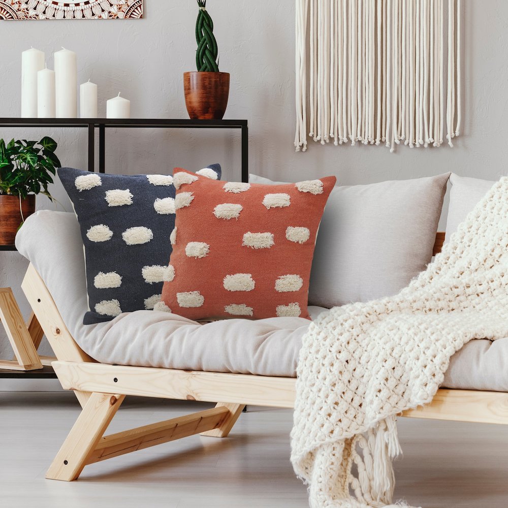 Zeal Cotton Pillow Set of 2 in Orange/White, 20" x 20"