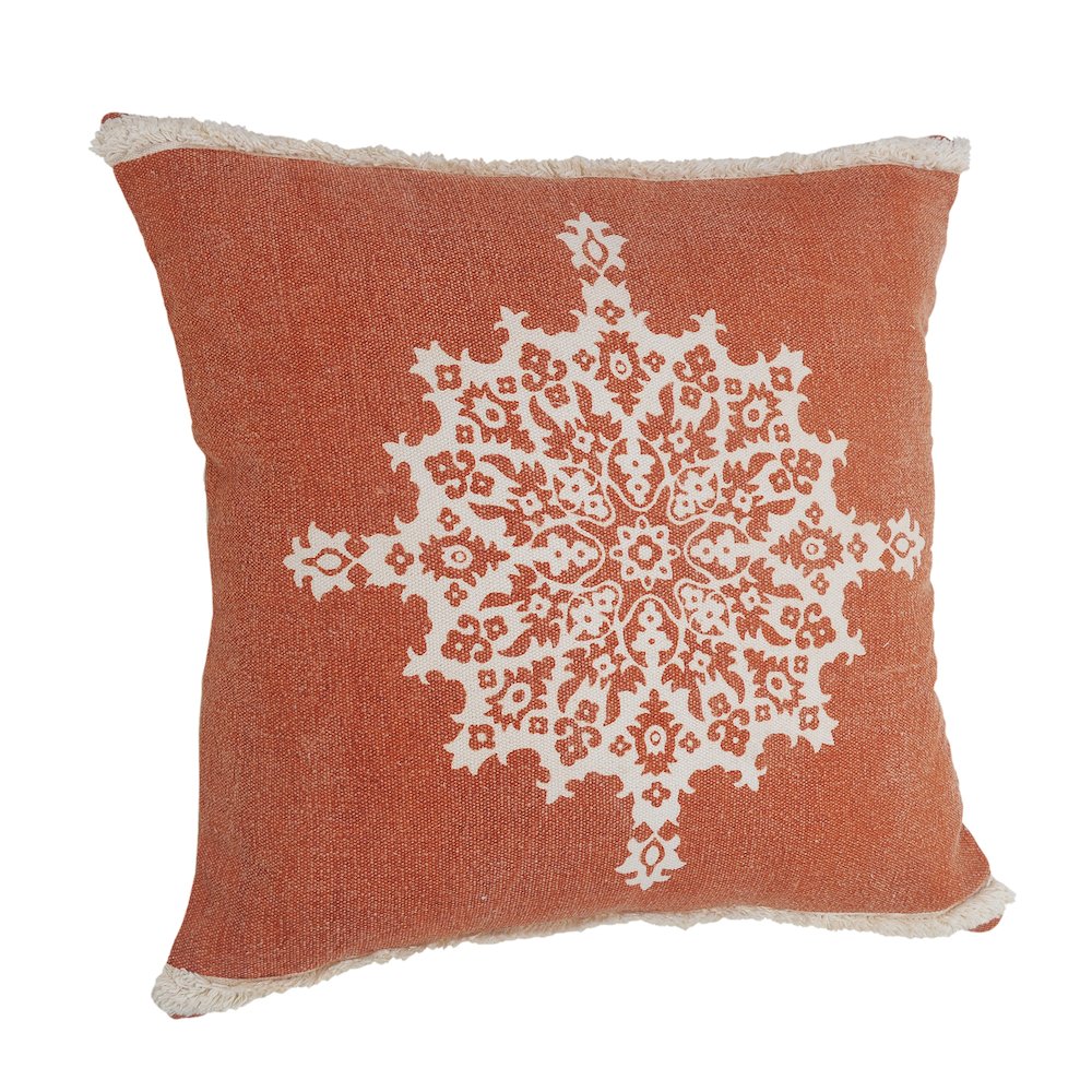 Casual Floral Mandala Medallion Throw Pillow with Tufted Border