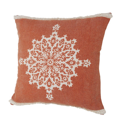 Casual Floral Mandala Medallion Throw Pillow with Tufted Border