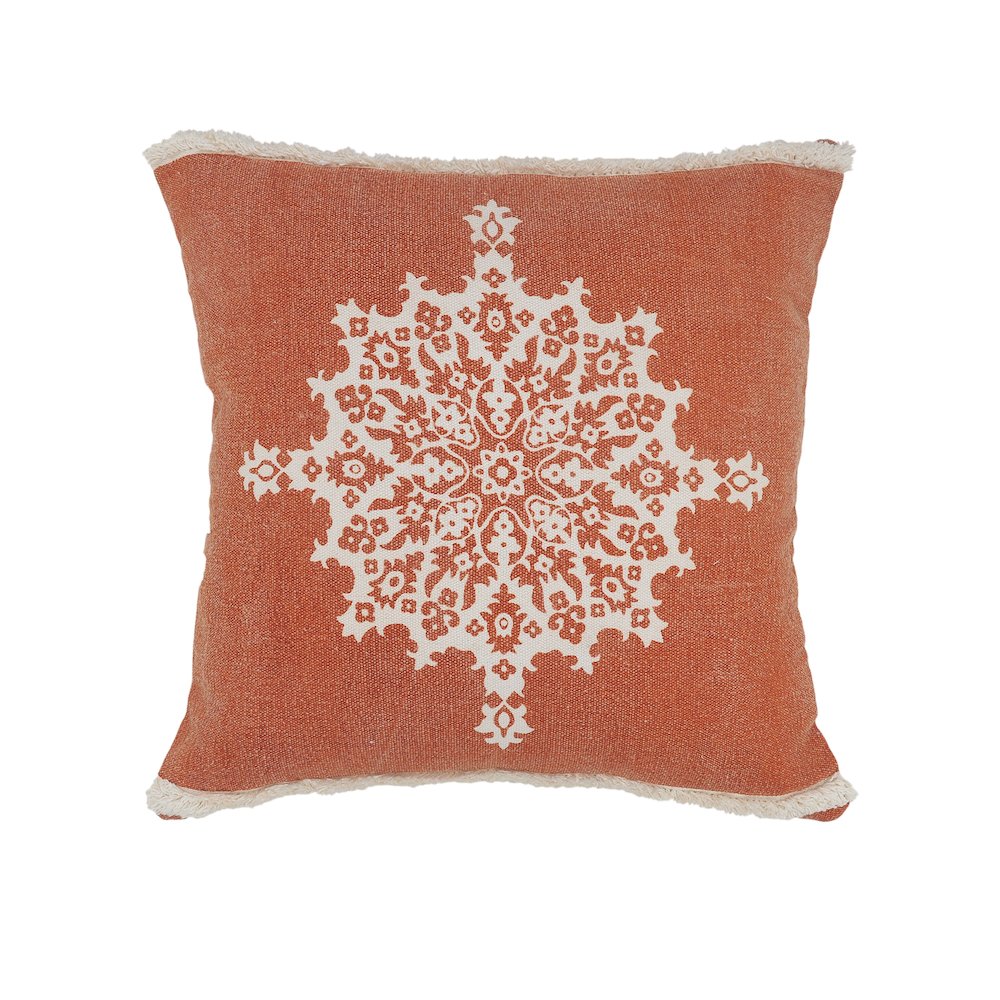 Casual Floral Mandala Medallion Throw Pillow with Tufted Border