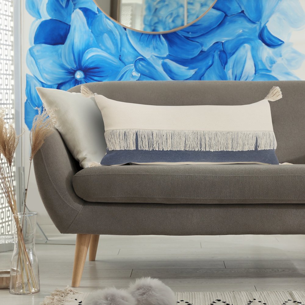 Fringe Festival Blue Color Block Lumbar Throw Pillow