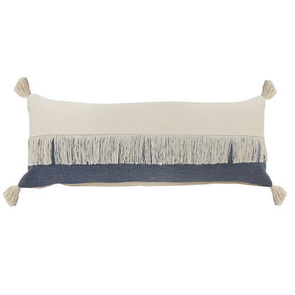 Fringe Festival Blue Color Block Lumbar Throw Pillow