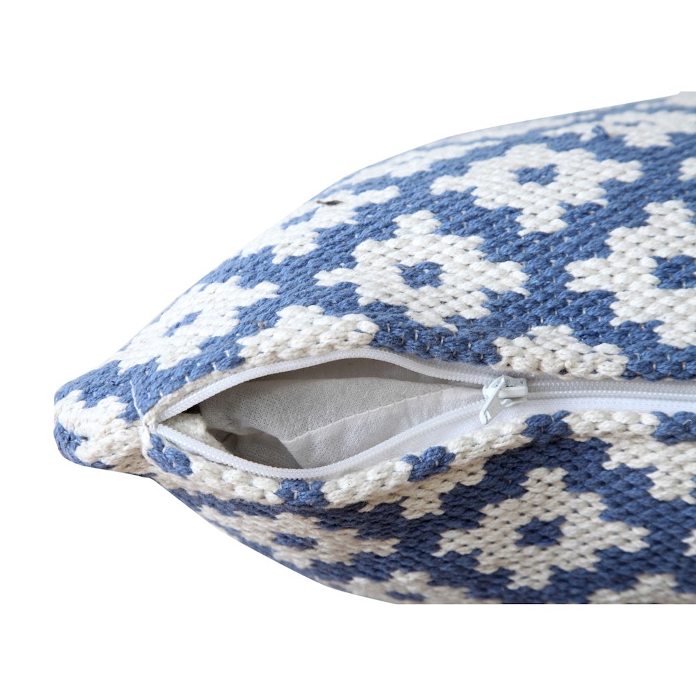 Evette Rios Modern Motif Woven Geometric Checker Cotton Blend Throw Pillow, Blue